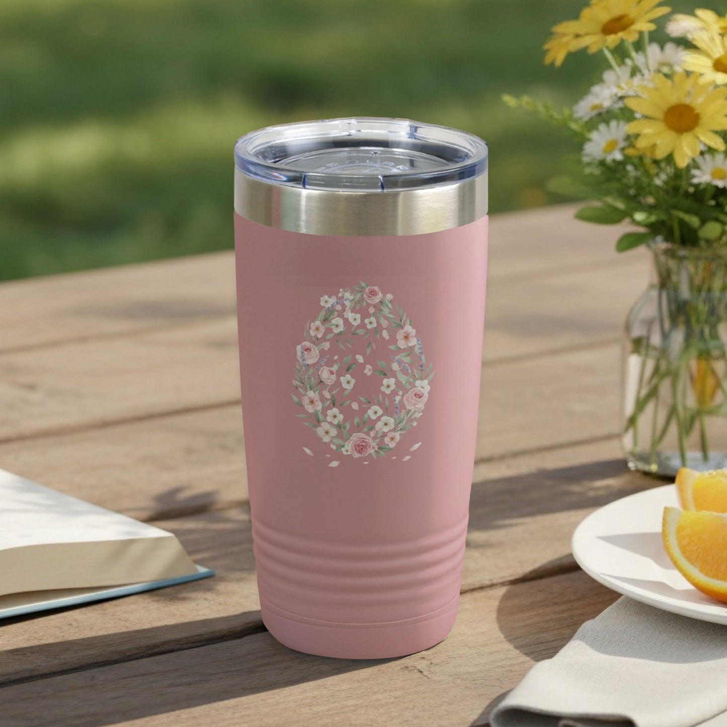 Pink Floral Egg Design Tumbler Ideal for Everyday Use