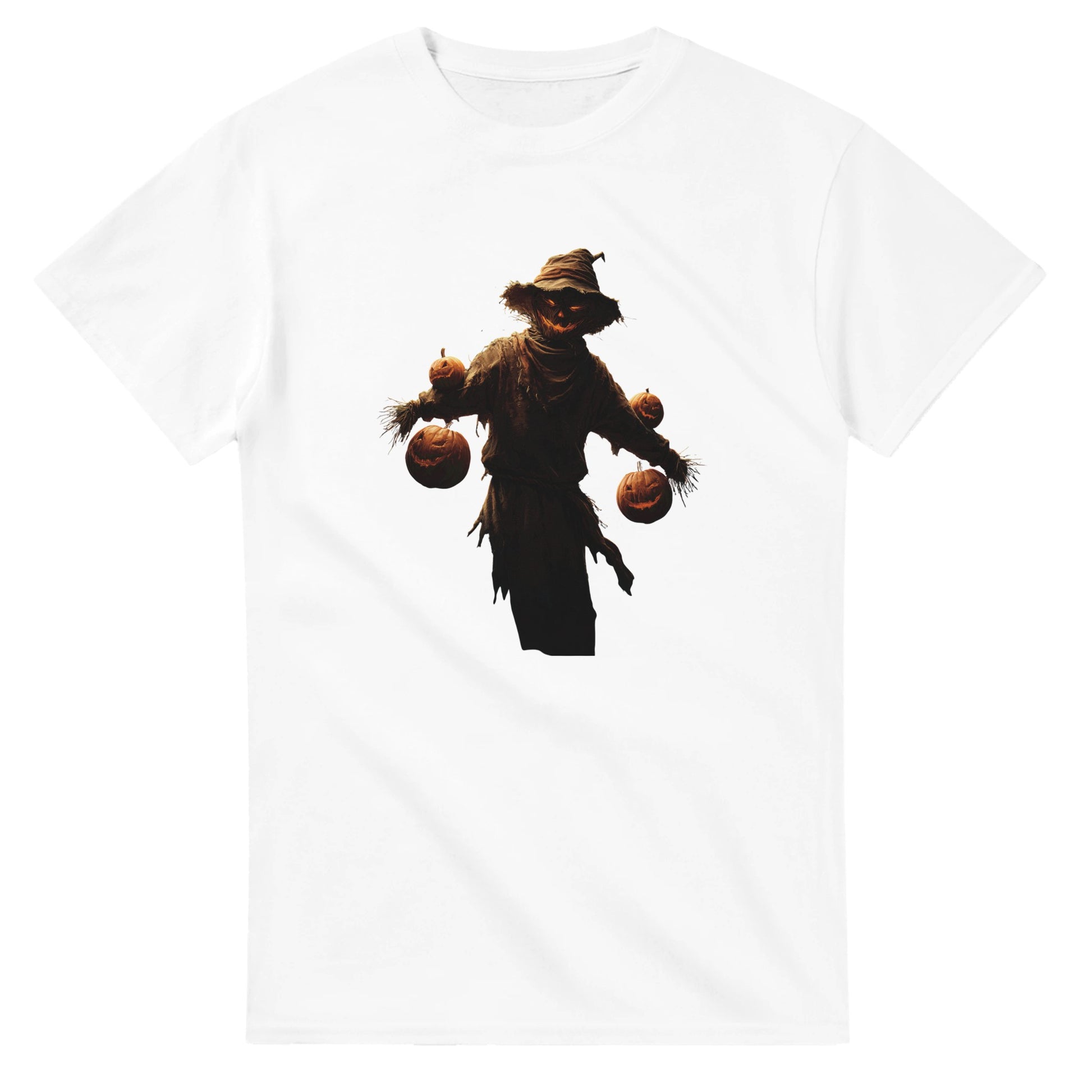 Haunted Scarecrow with Jack-o'-Lanterns on a Heavyweight T-shirt