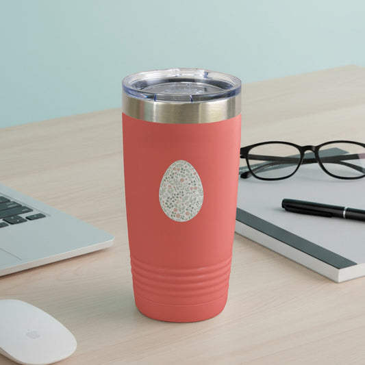 Floral Pattern Egg Design on Coral Travel Tumbler