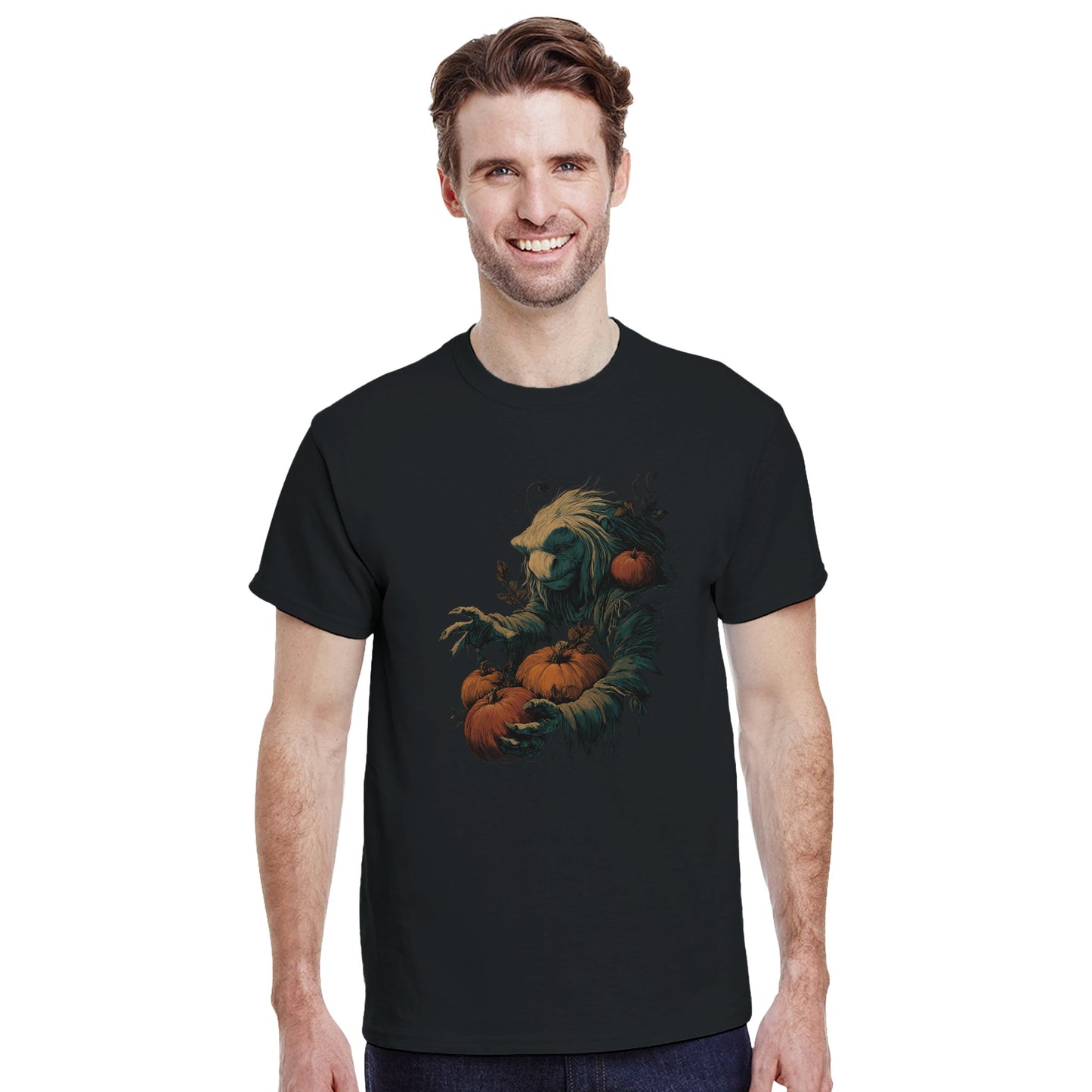 Forest Creature with Pumpkins on a Heavyweight T-shirt