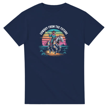 Retro-Futuristic Cowboy graphic design on a Heavyweight T-shirt