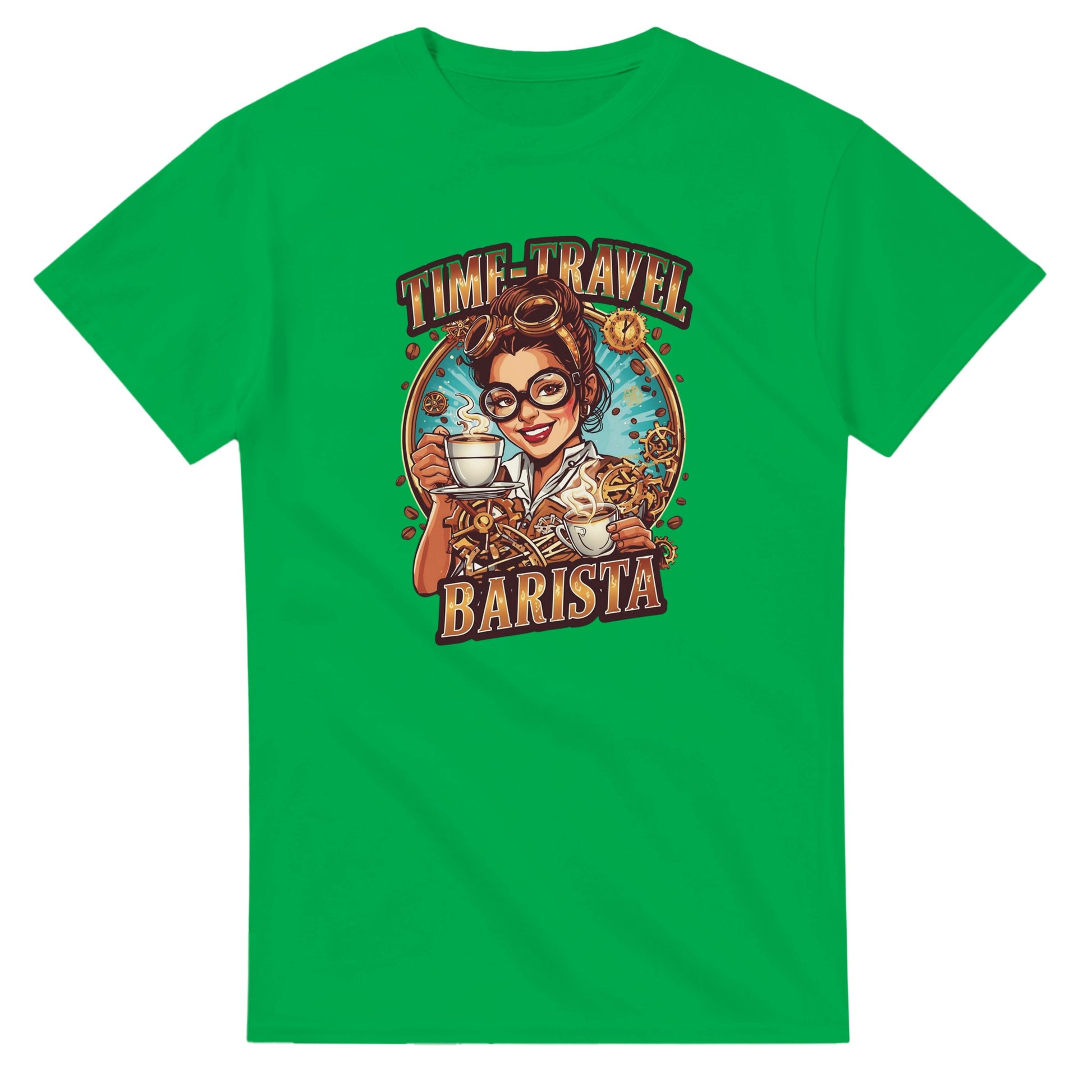 Time-Travel Barista graphic design on a Heavyweight T-shirt