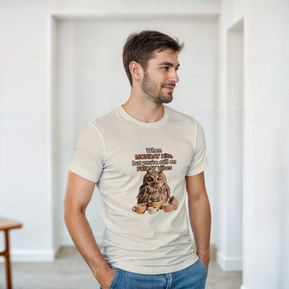When MONDAY Hits, But You're Still On FRIDAY Vibes Owl on a Heavyweight T-shirt