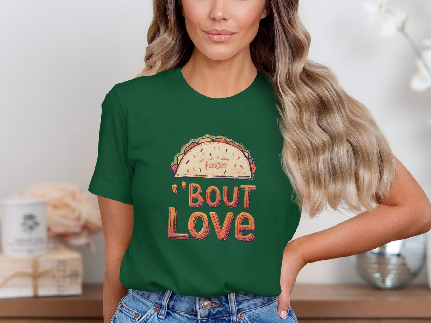 Taco 'Bout Love phrase with a Bold & Playful design on a Premium Tee