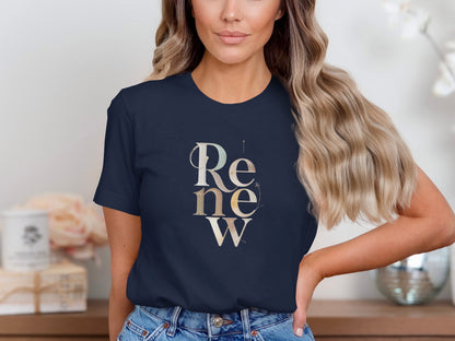 Elegant Renew Word Graphic Apparel T-shirt