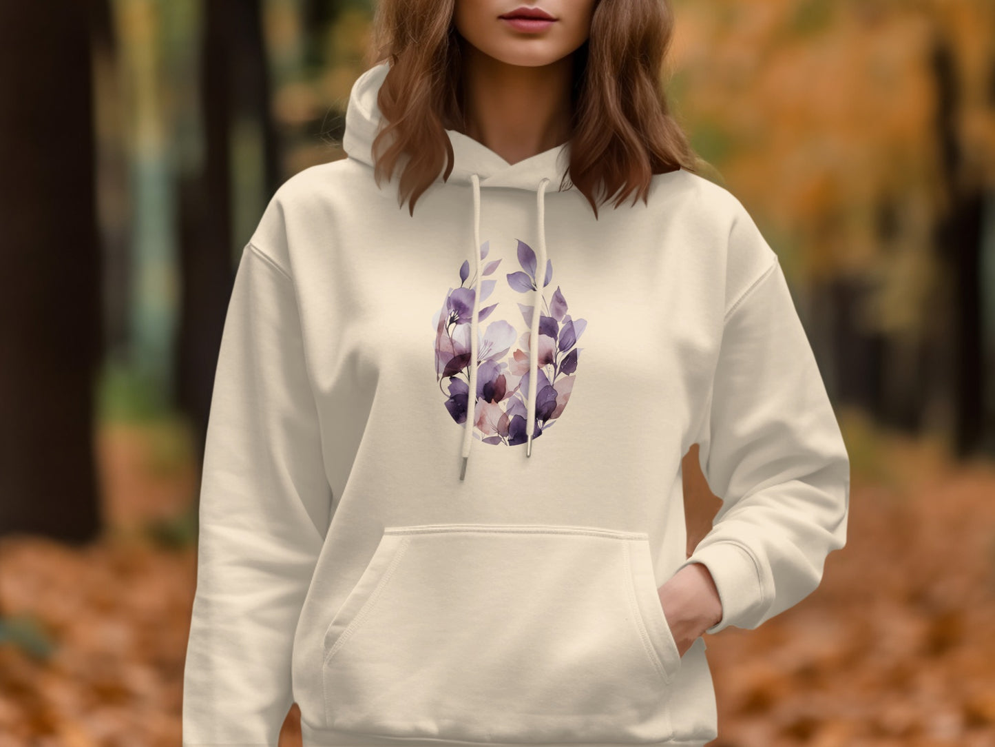 Elegant Autumn Forest-Themed Hoodie for Women