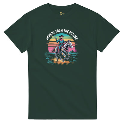 Retro-Futuristic Cowboy graphic design on a Heavyweight T-shirt