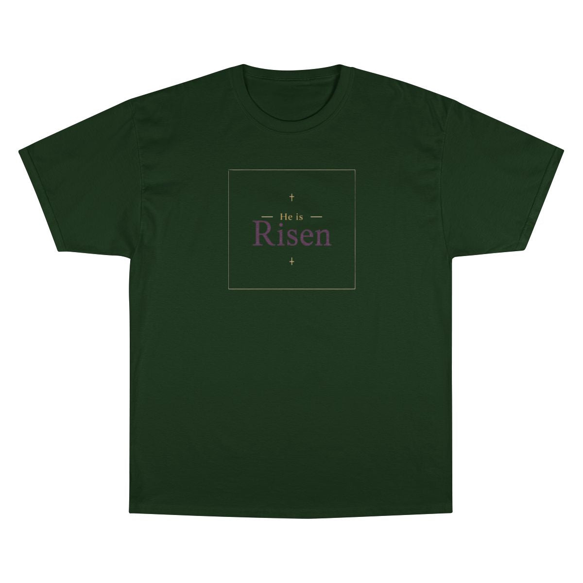 He is Risen Cross Boxed Design Dark Green T-Shirt product type