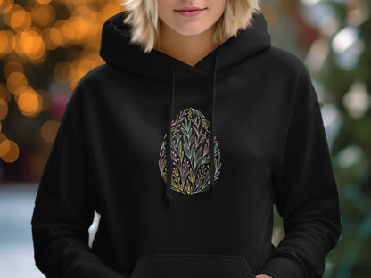 Cozy Black Hoodie with Intricate Botanical Design