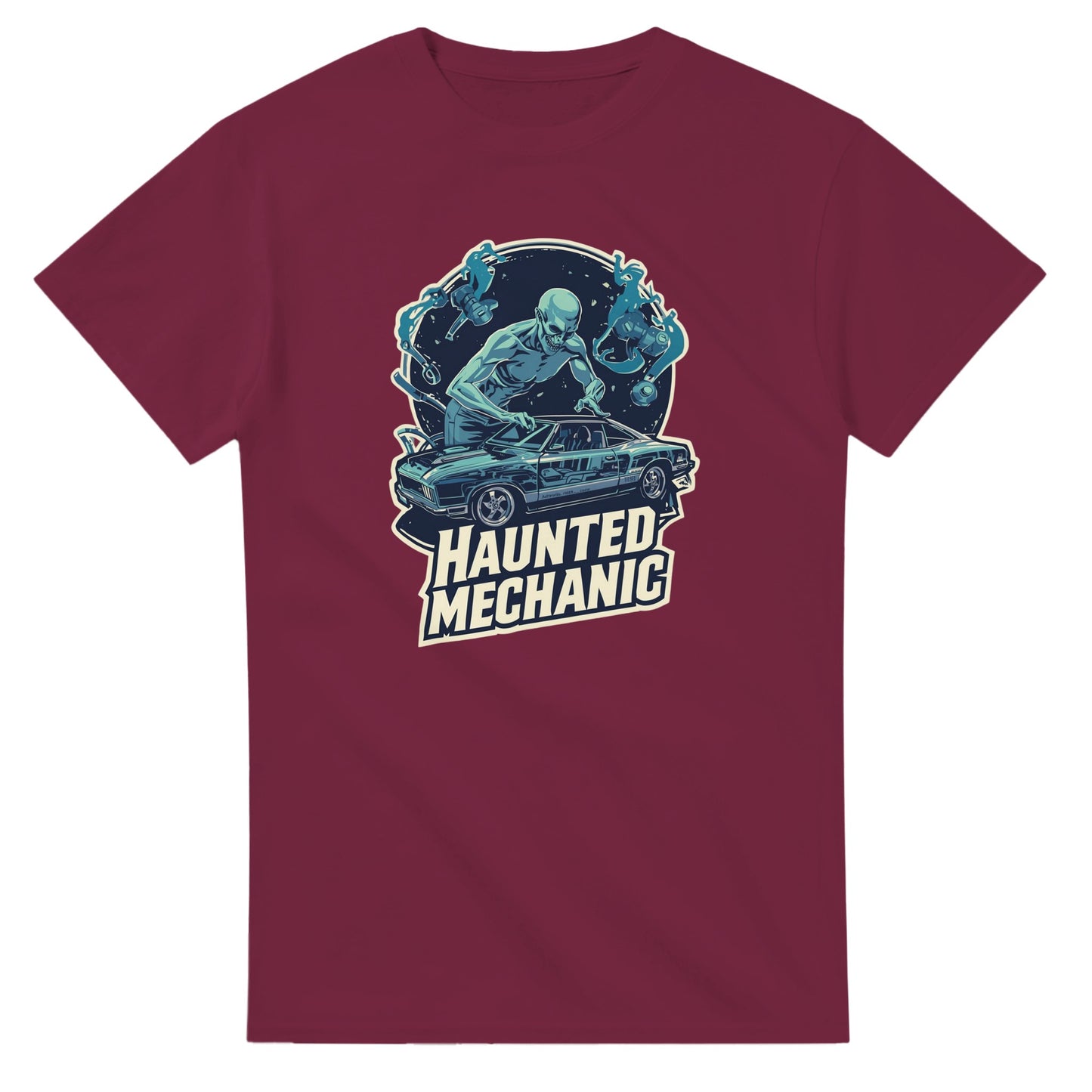 Haunted Mechanic graphic design on a Heavyweight T-shirt