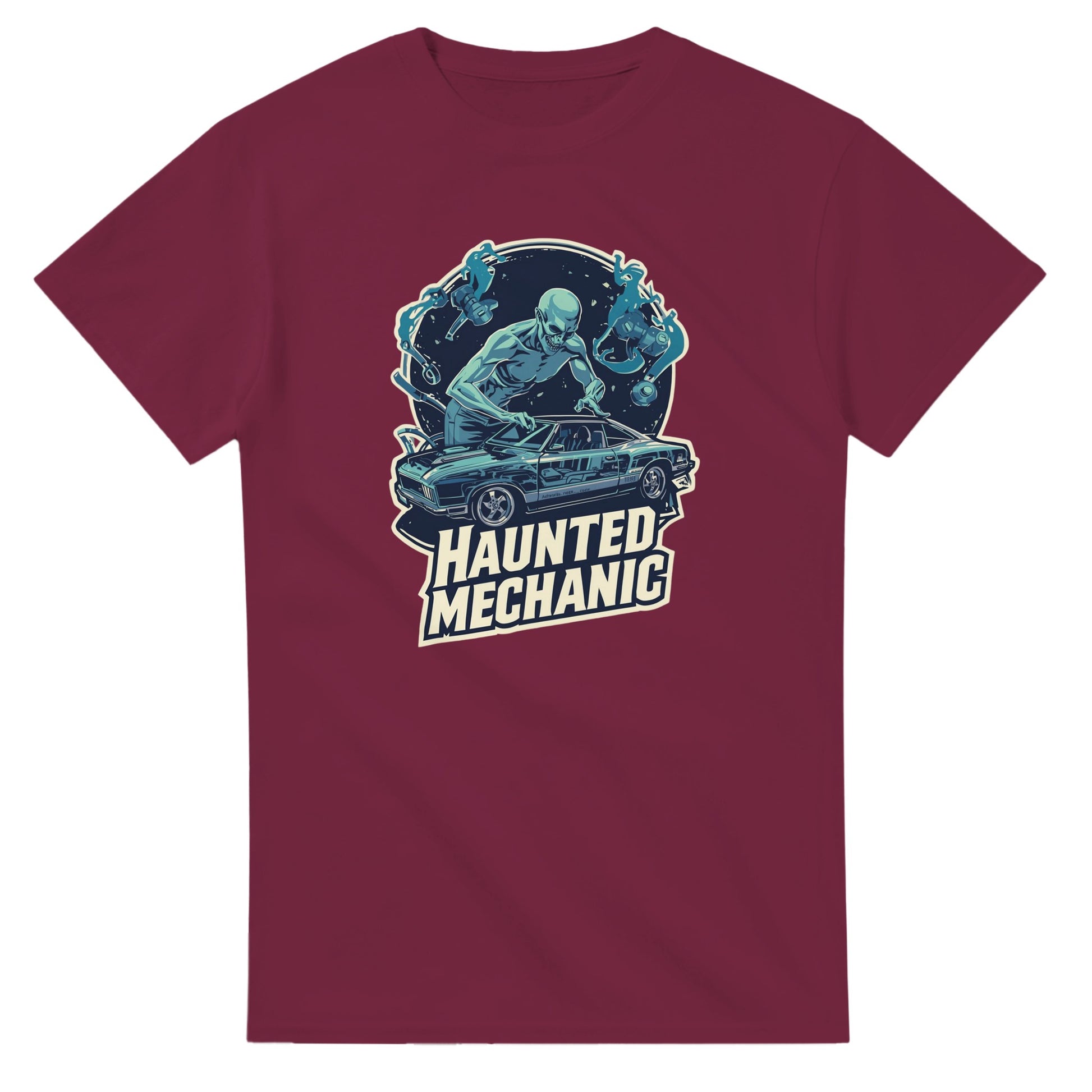 Haunted Mechanic graphic design on a Heavyweight T-shirt