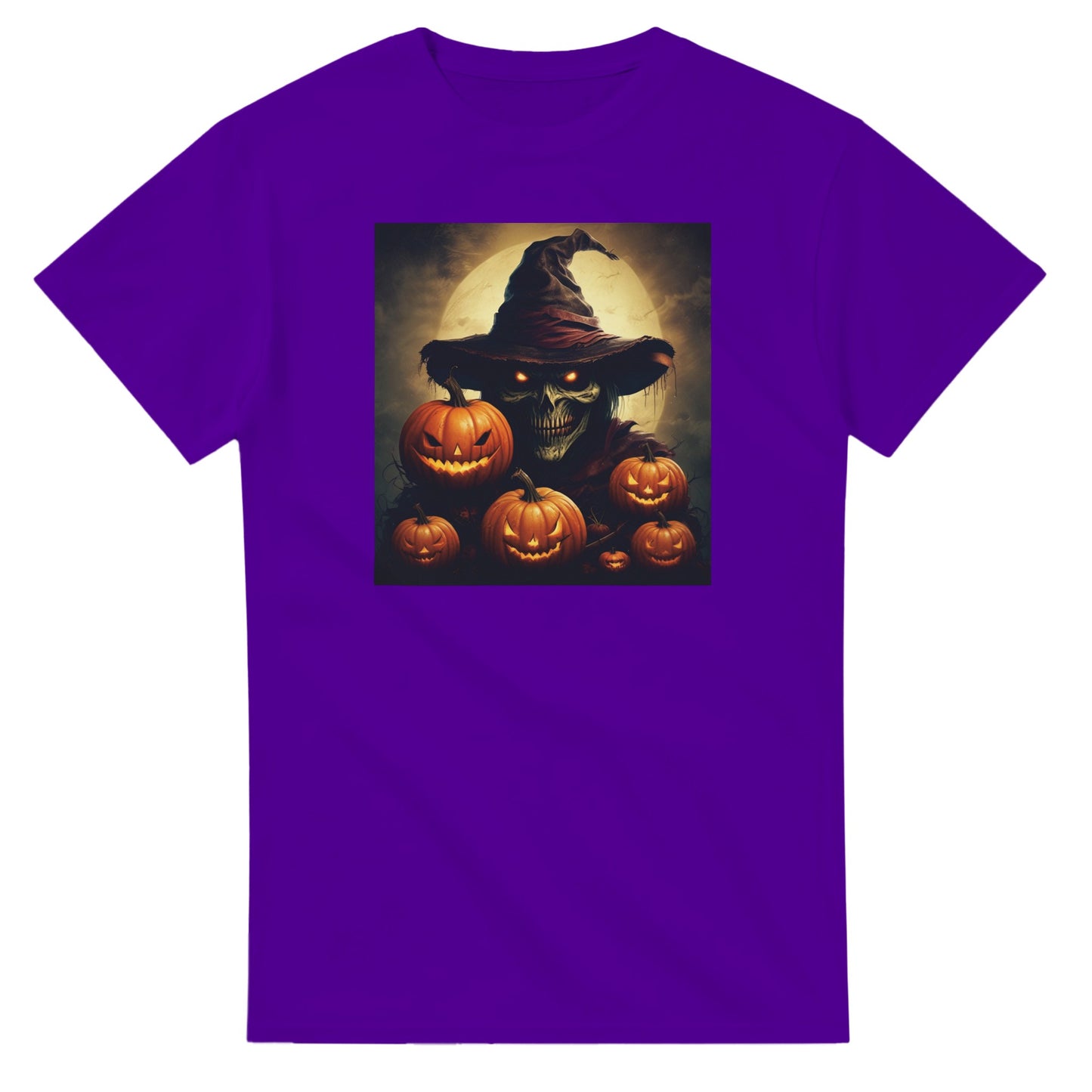 Spooky Skull Wizard & Jack-o'-Lanterns on a Heavyweight T-shirt