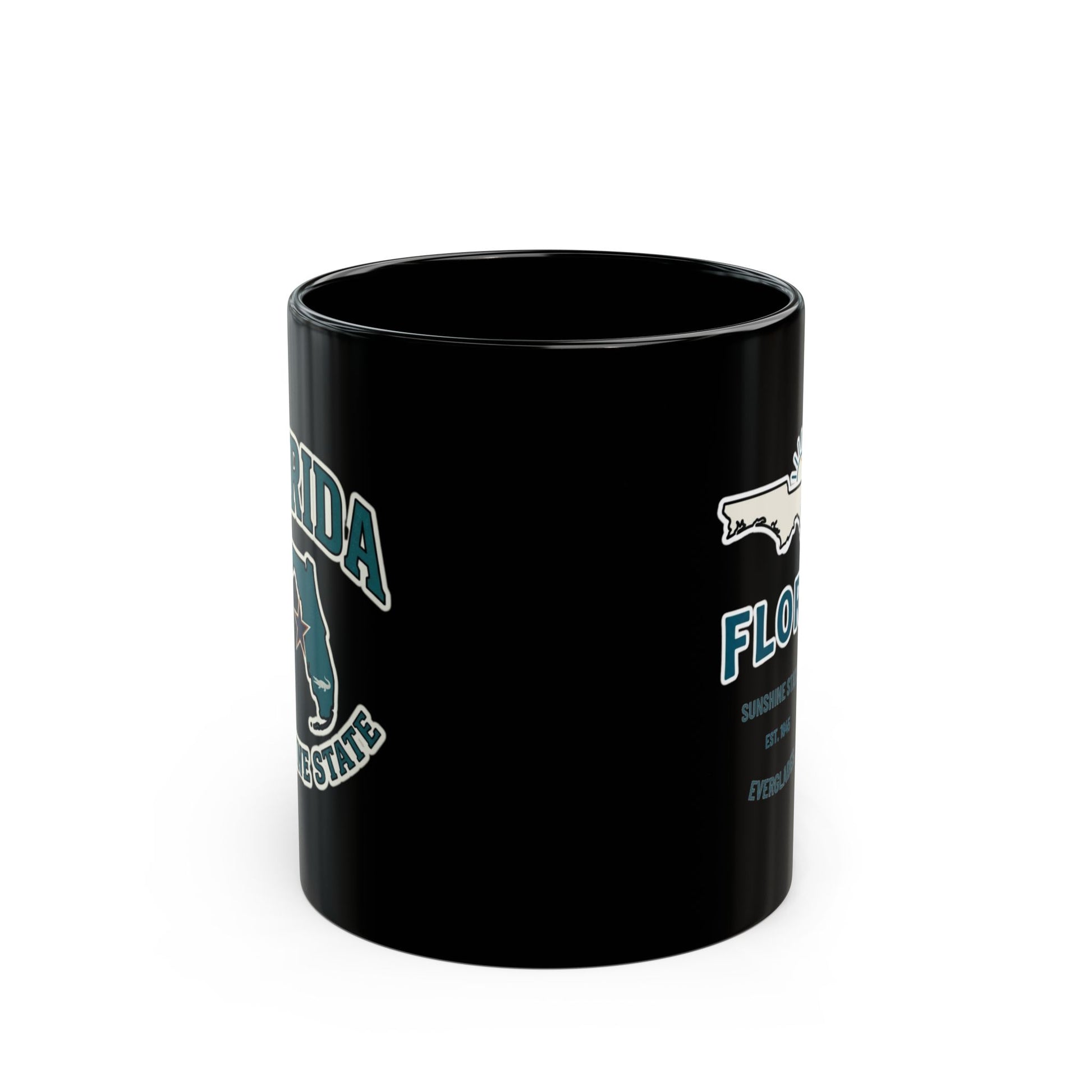 Black mug with "Florida Sunshine State" text and state outline.