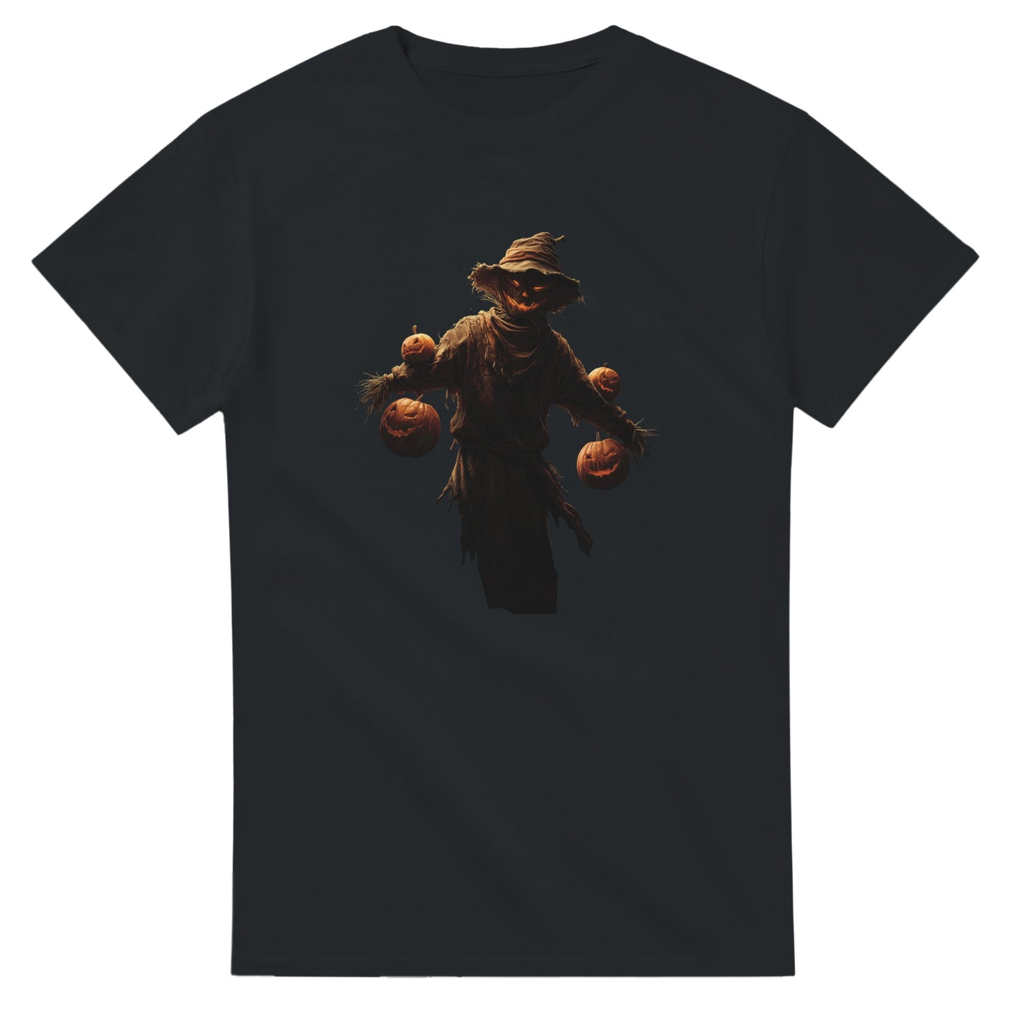 Haunted Scarecrow with Jack-o'-Lanterns on a Heavyweight T-shirt