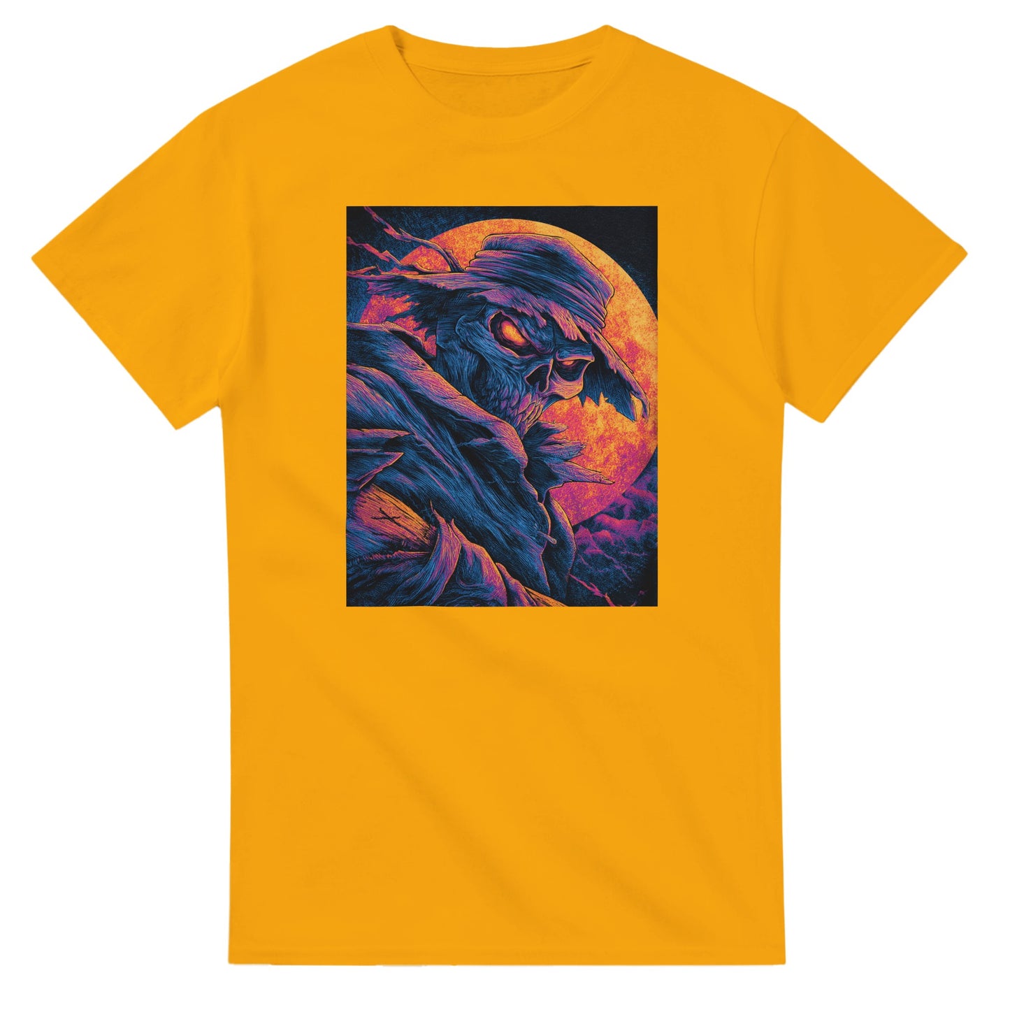 Vibrant Skull & Scarecrow on a Heavyweight T-shirt