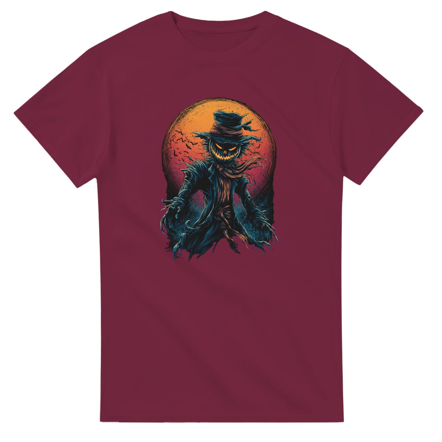 Scarecrow with Full Moon & Bats on a Heavyweight T-shirt