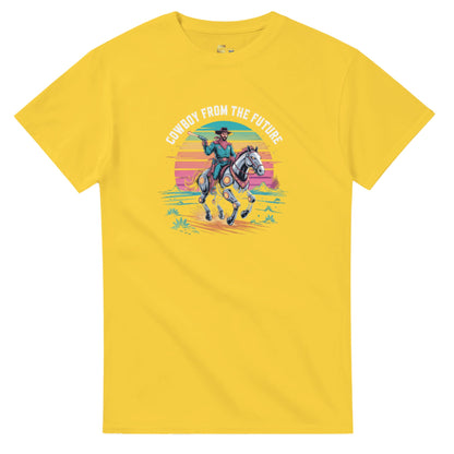 Retro-Futuristic Cowboy graphic design on a Heavyweight T-shirt