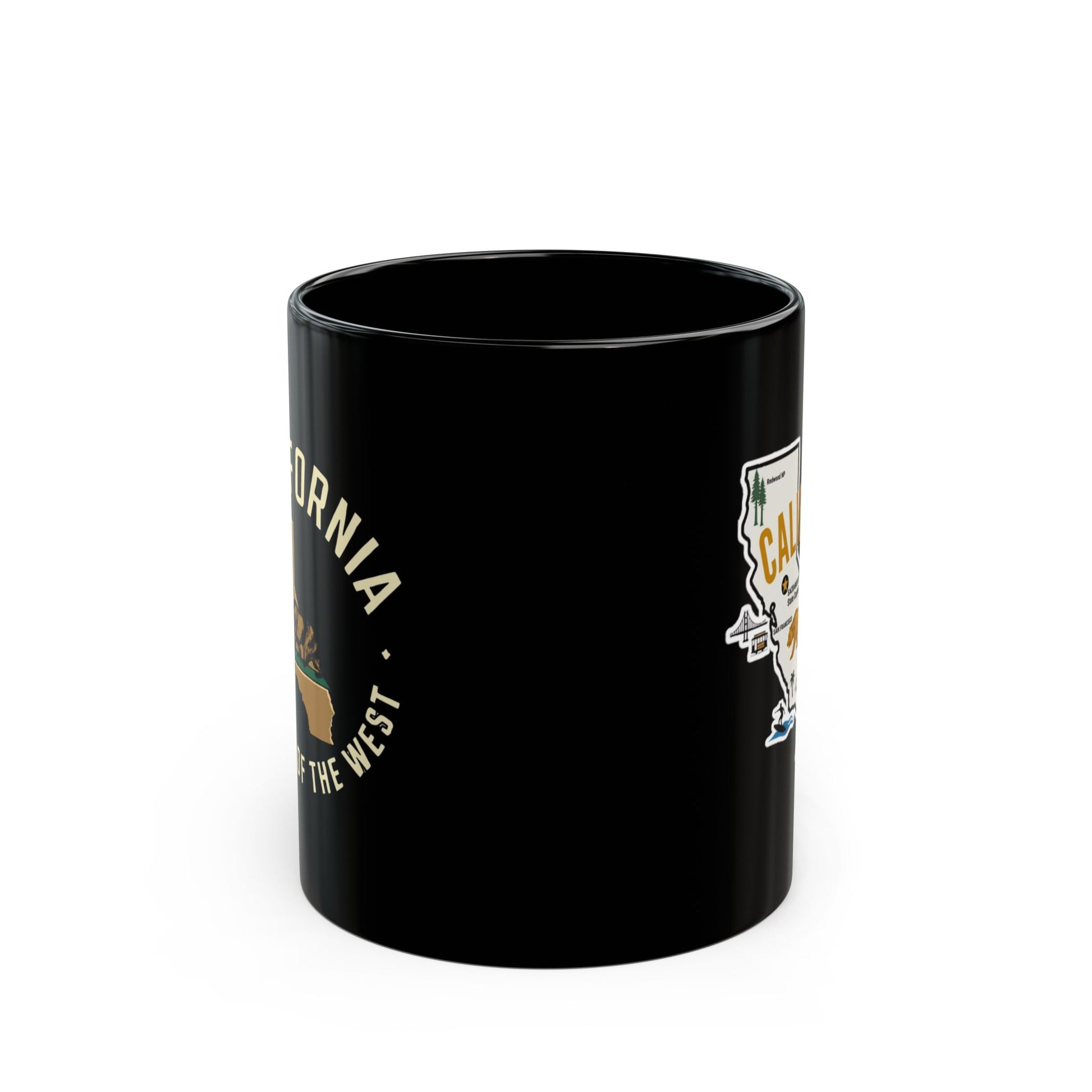 Black mug with "California Republic" and California state outline graphic.