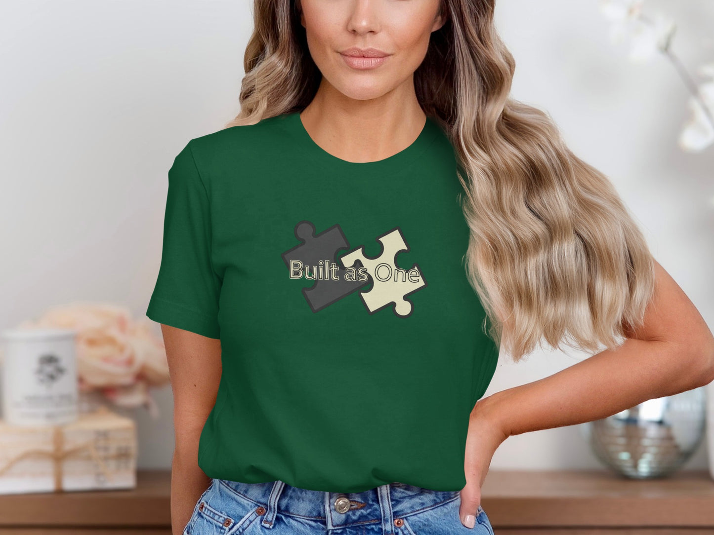 Built as One Puzzle Piece Design Green Shirt