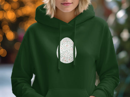 Dark Green Hoodie with Floral Egg Design Pattern Clothing