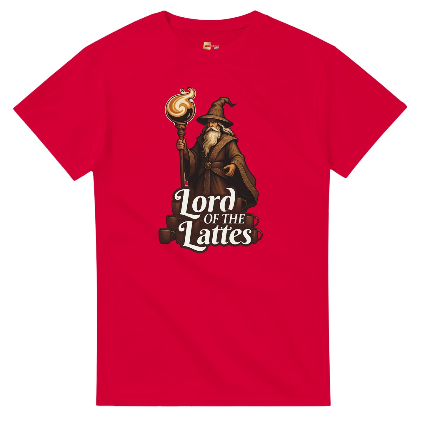 Lord of the Lattes graphic design on a Heavyweight T-shirt