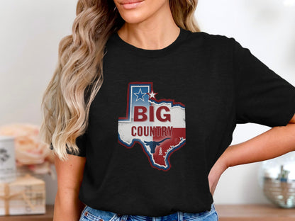 Black t-shirt with Texas shape featuring "BIG COUNTRY" and oil derrick graphic.