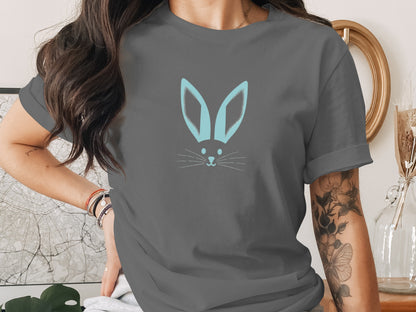 Adorable Blue Bunny Face Graphic Gray T-shirt product type
Bunny, Rabbit, Easter, Spring, Animal, Cute, Graphic Tee, Tshirt, Apparel, Fashion, Women's Top, Blue Bunny, Gray Shirt, Cartoon, Whimsical, Pet Lover, Gift Idea, Holiday Shirt, Crew Neck, Short Sleeve
