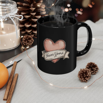 Forever Yours Heart Design Black Coffee Mug