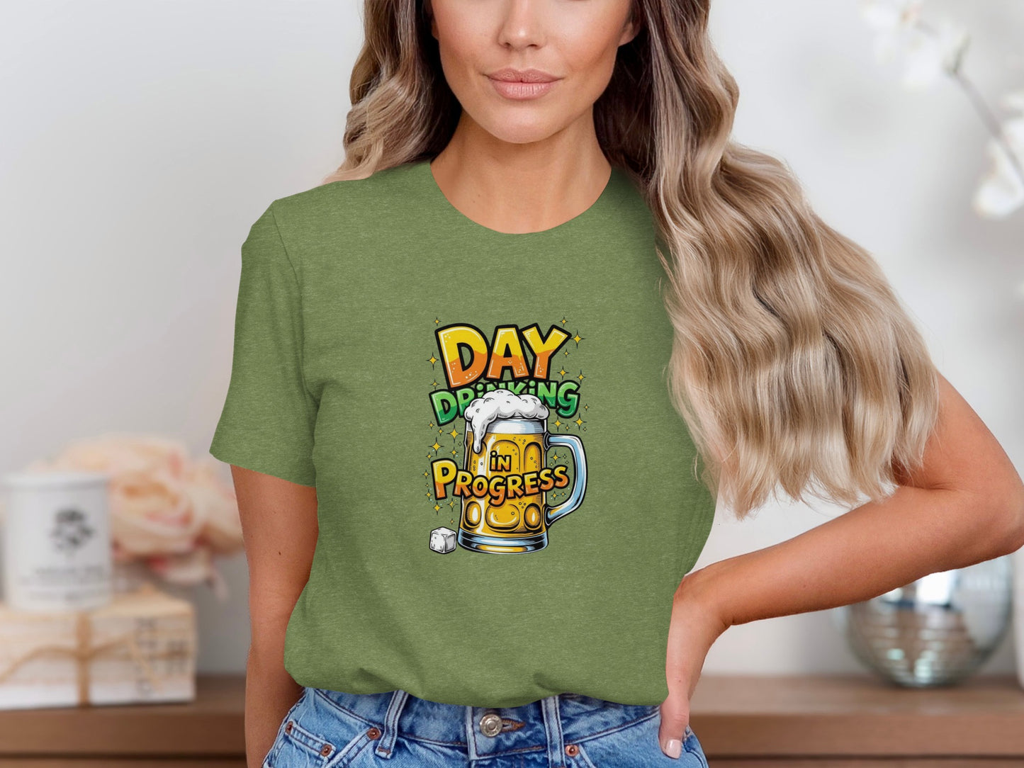 Day Drinking In Progress Graphic T-shirt Top for Fun