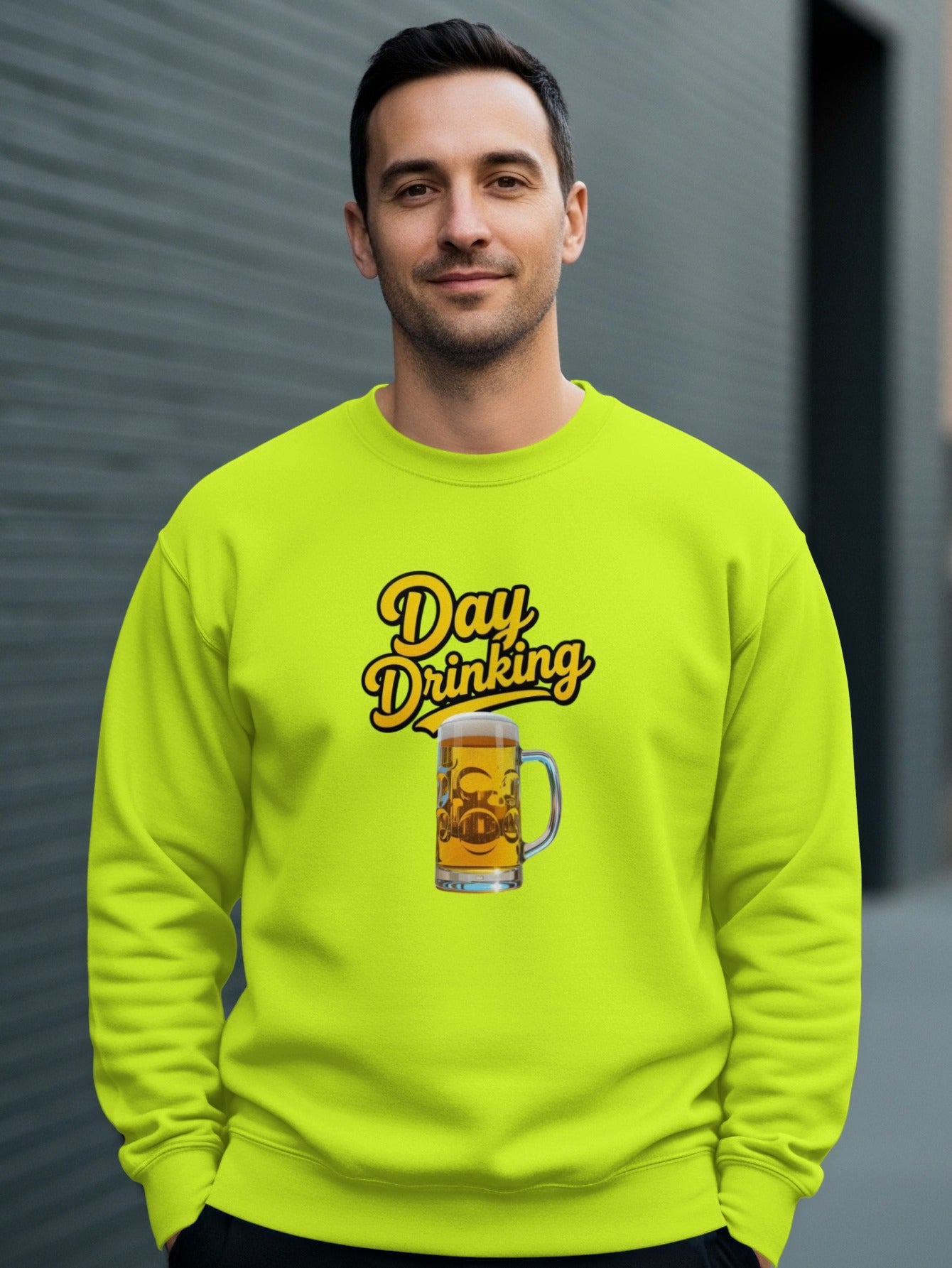Day Drinking Beer Mug Funny Graphic Neon Green Sweatshirt product type