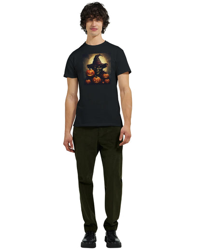 Spooky Skull Wizard & Jack-o'-Lanterns on a Heavyweight T-shirt