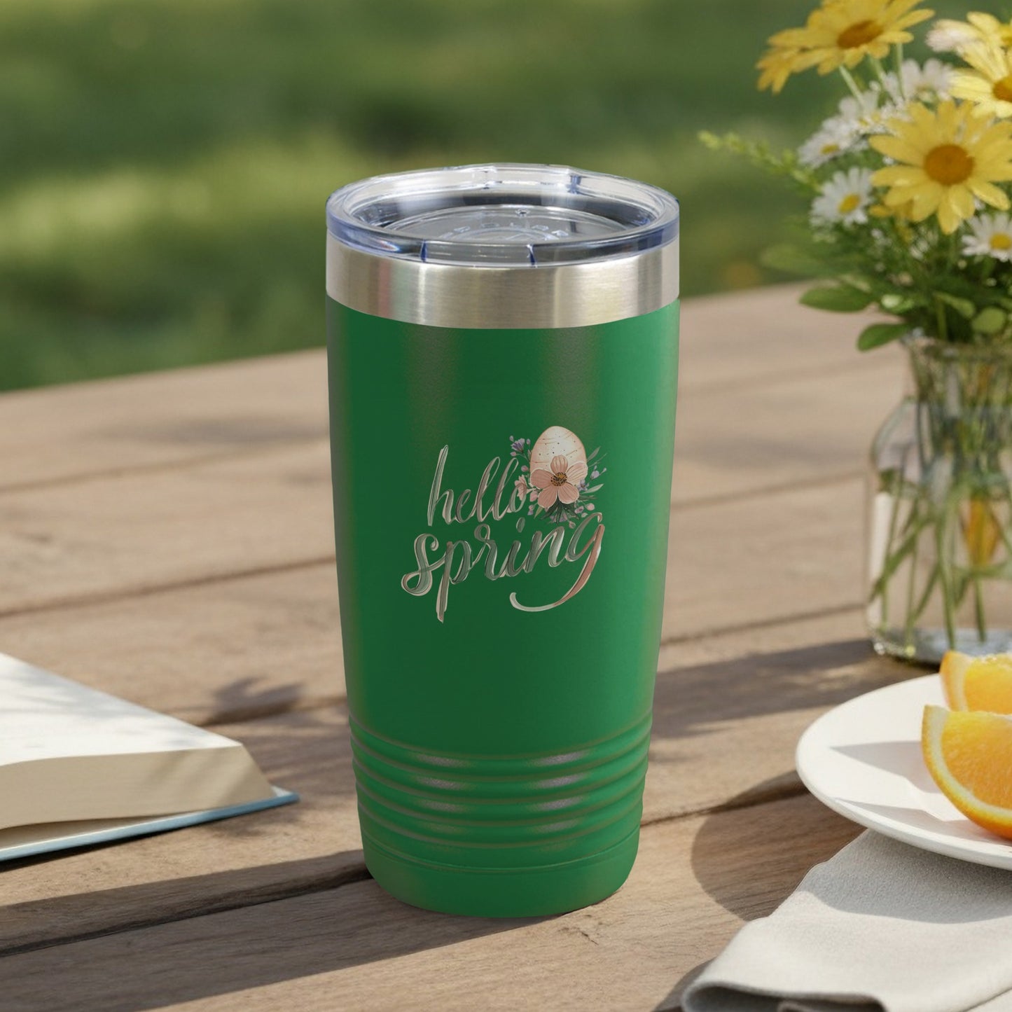 Hello Spring Green Tumbler with Floral Design tumbler