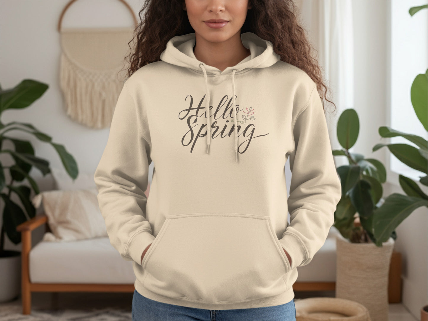 Hello Spring Graphic Design Hoodie for Seasonal Wear
