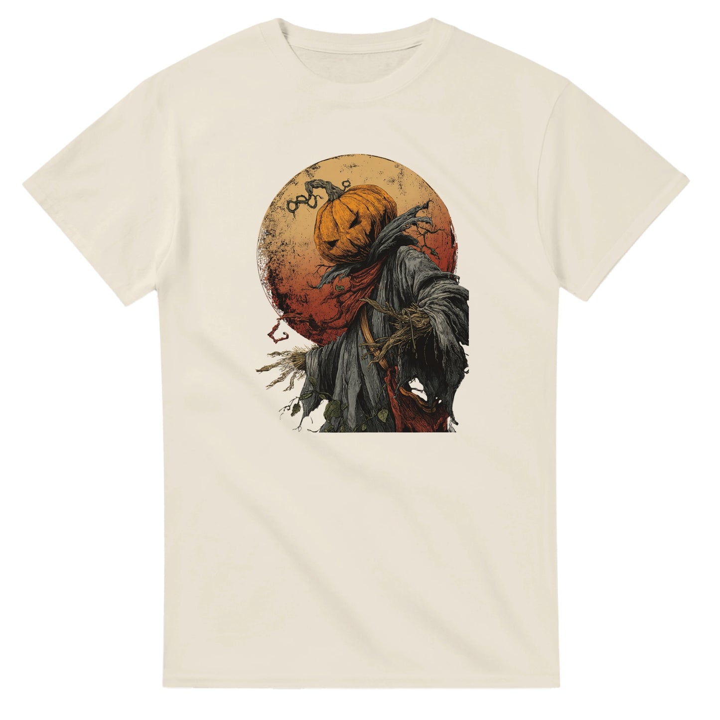 Spooky Pumpkin Scarecrow on a Heavyweight T-shirt