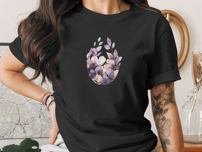 Floral Pastel Blossoms and Leaves Graphic T-Shirt