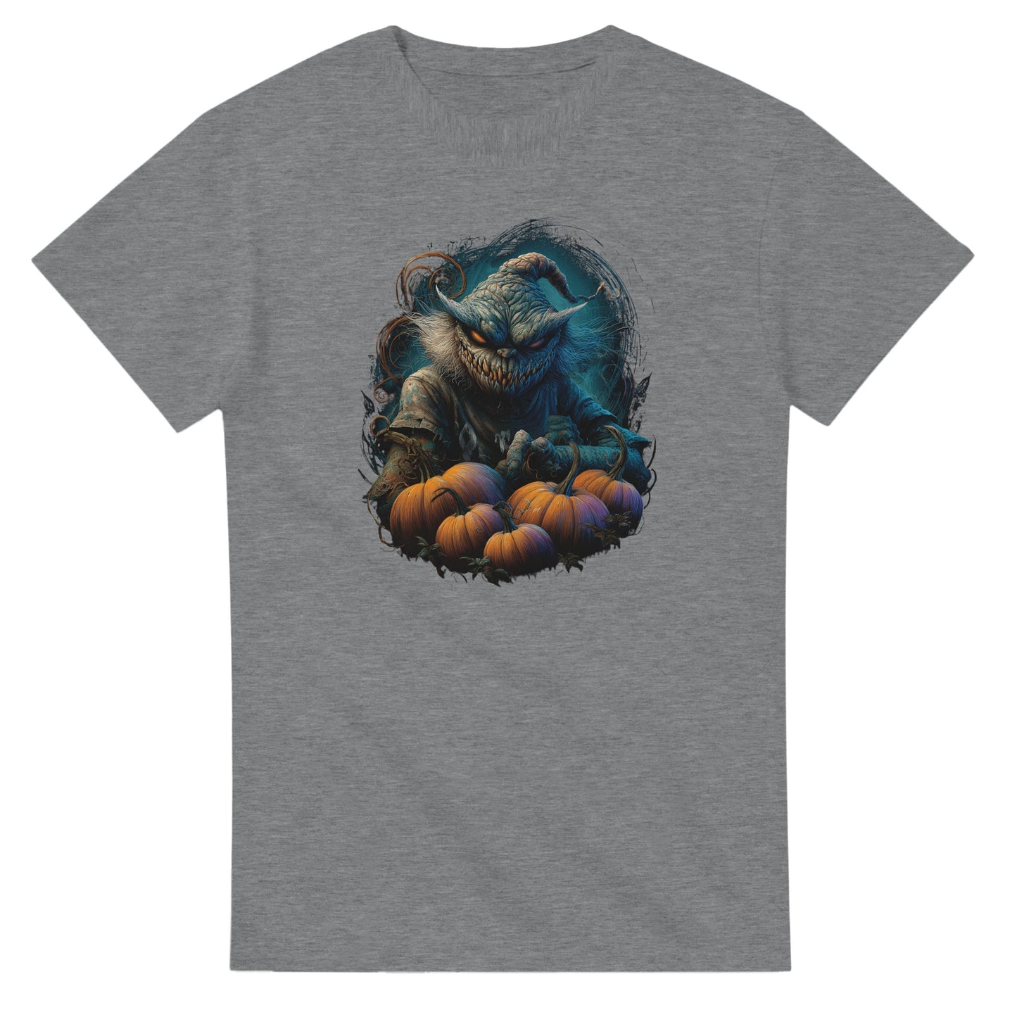 Spooky Scarecrow & Pumpkins on a Heavyweight T-shirt