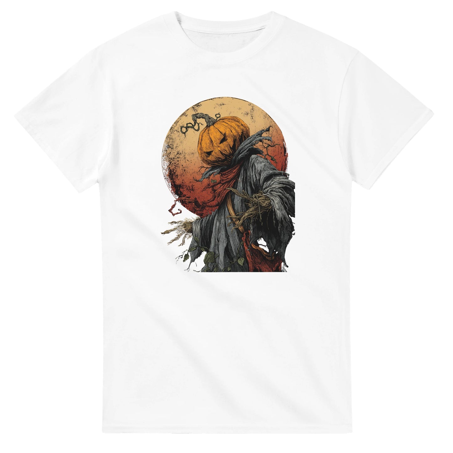 Spooky Pumpkin Scarecrow on a Heavyweight T-shirt