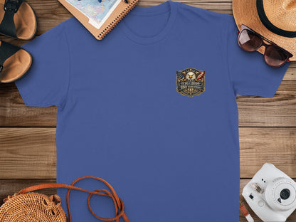 Blue t-shirt with eagle, flag, and "1776-2026 250 YEARS" emblem.