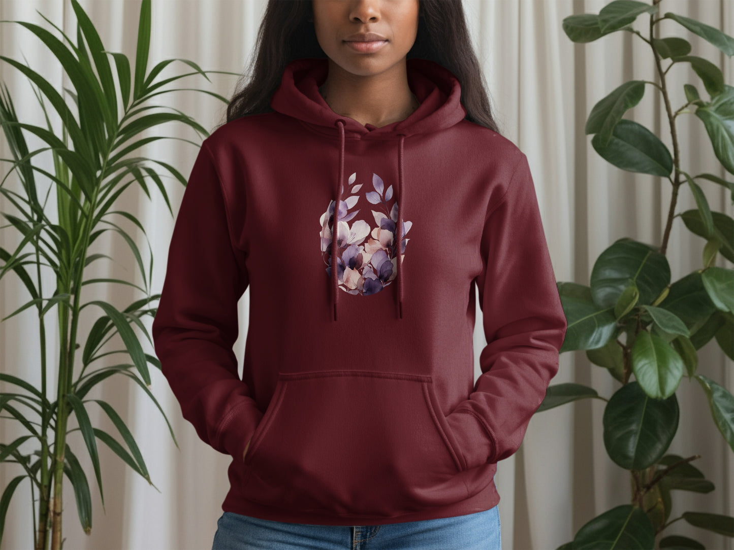 Maroon Hoodie with Floral Design Graphic product