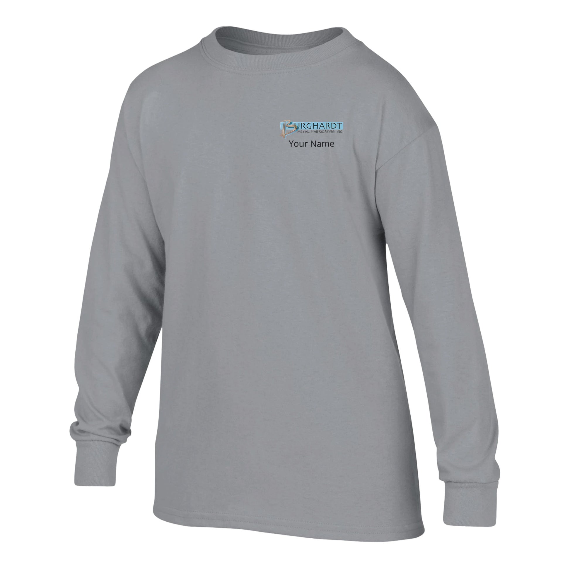 Burghardt Metal Fabricating, Inc., logo on a Youth Long-Sleeve T-Shirt