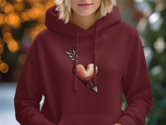 Vintage Heart and Arrow Printed Hoodie for Winter Wear