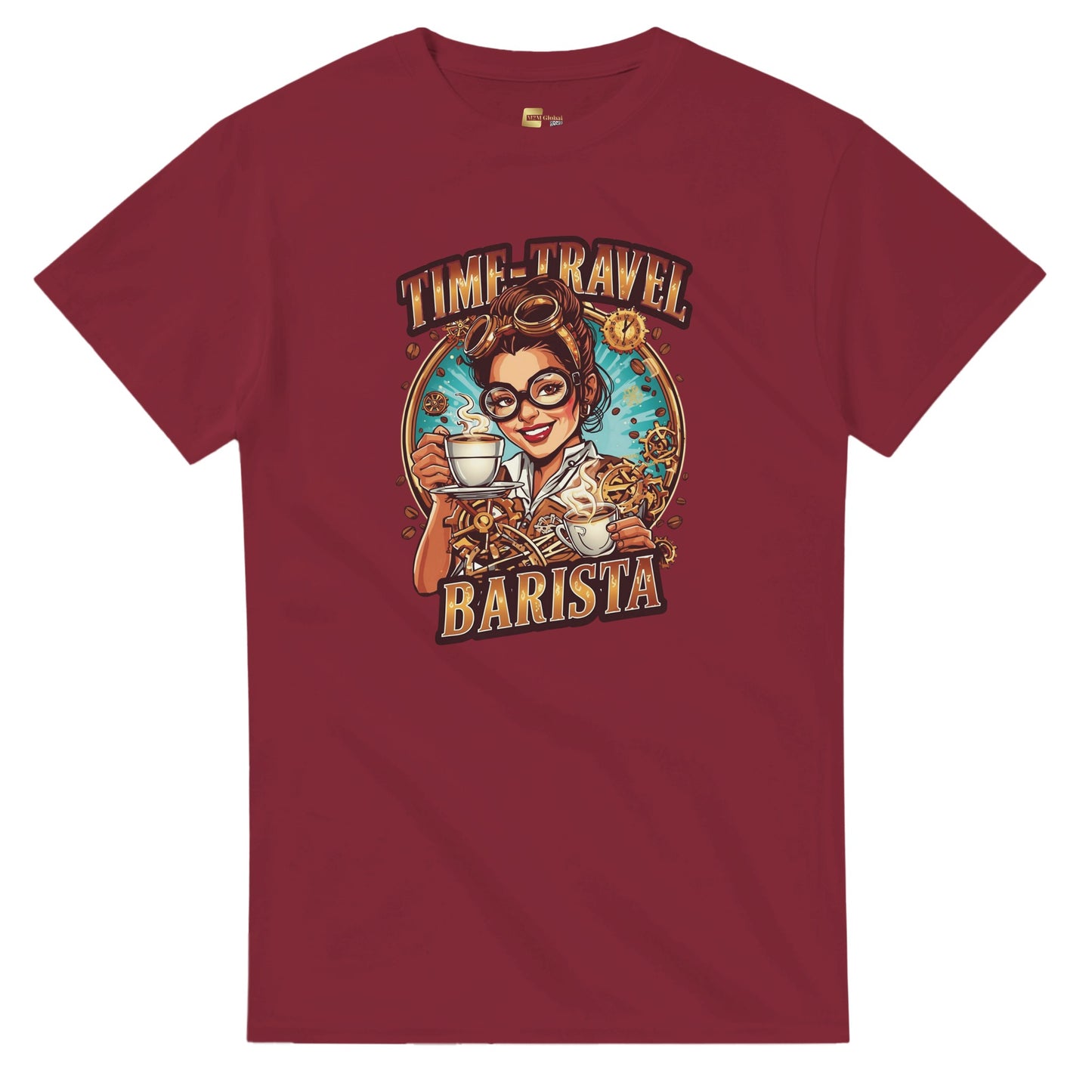 Time-Travel Barista graphic design on a Heavyweight T-shirt