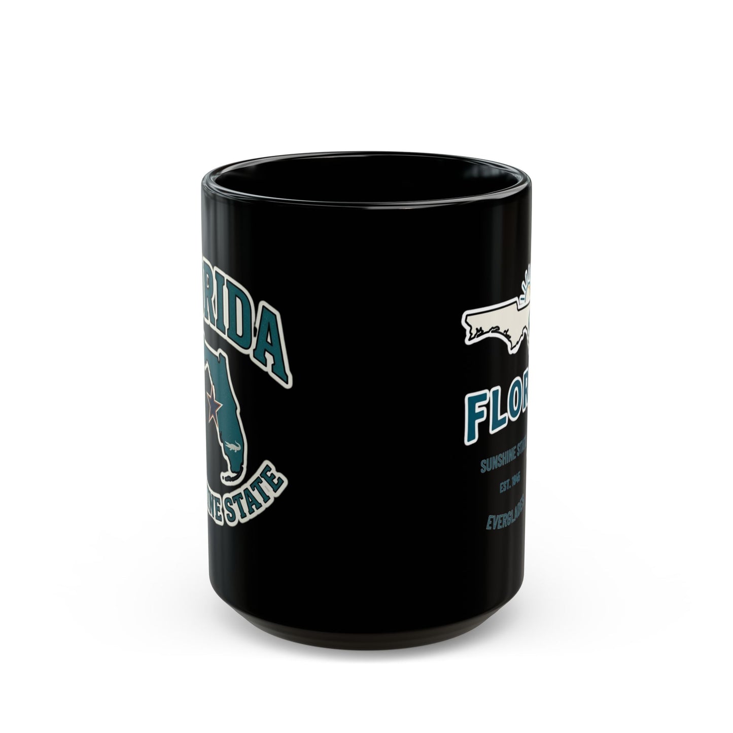 Black mug with "Florida Sunshine State" text and state outline.