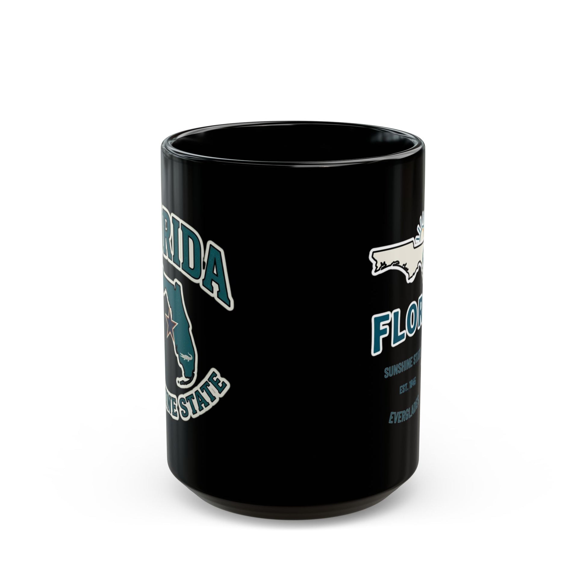 Black mug with "Florida Sunshine State" text and state outline.
