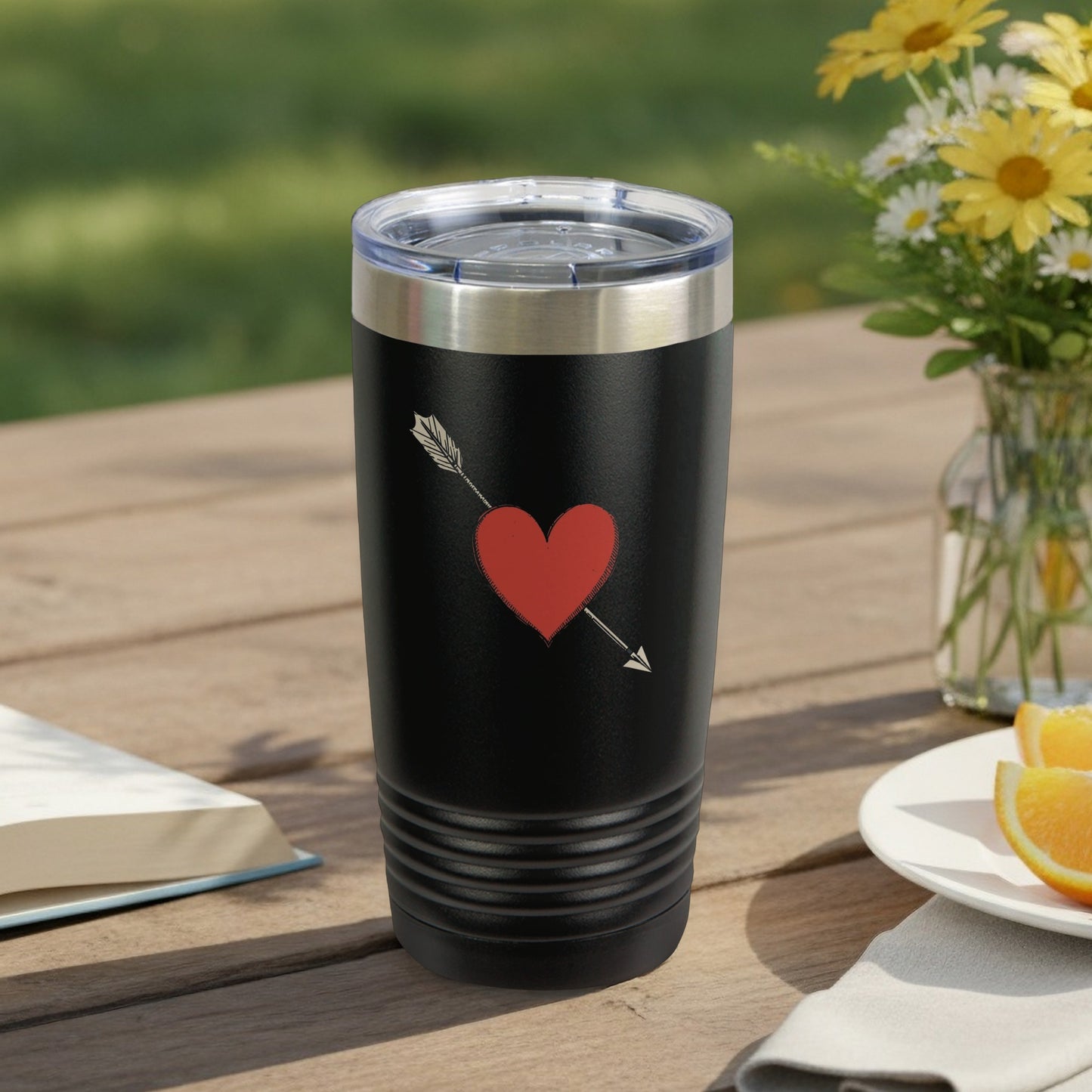 Arrow Through Heart Black Travel Mug Tumbler Cup