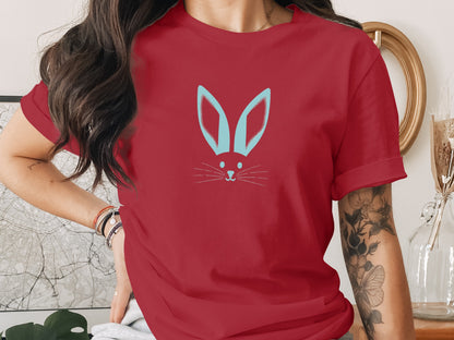 Happy Blue Bunny Design Red Apparel Tee Shirt product type
Red T-shirt, Bunny Design, Rabbit Tee, Graphic Shirt, Blue Bunny, Animal Print, Cute Apparel, Easter Outfit, Spring Fashion, Womens Top, Unisex Shirt, Playful Design, Cartoon Bunny, Happy Rabbit, Vivid Red, Tee Shirt, Casual Top, Unique Graphic, Bunny Ears, Festive Bunny