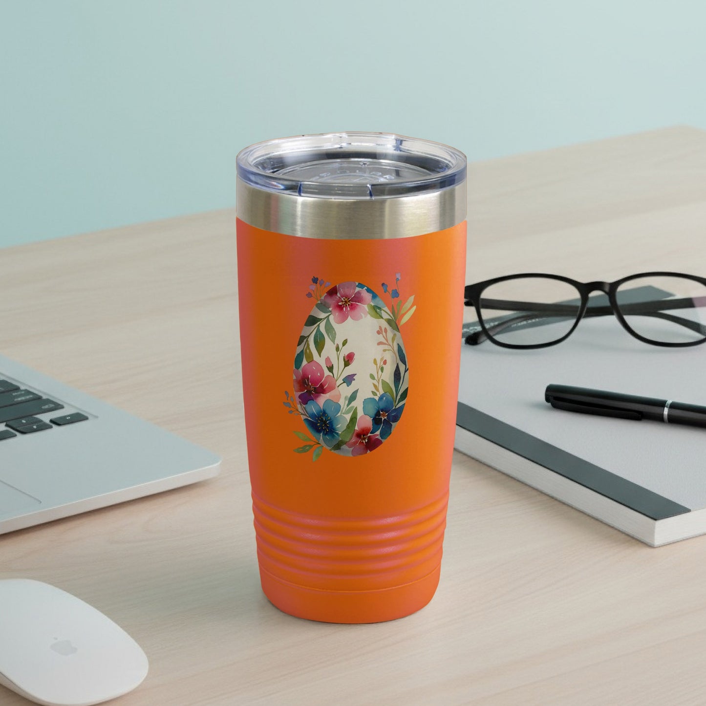Vibrant Floral Egg Design Orange Drink Tumbler