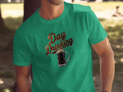 Day Drinking Graphic Tee with Beer Mug Design Shirt