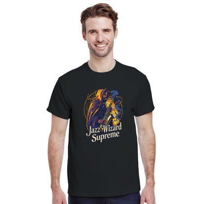 Jazz Wizard Supreme graphic design on a Heavyweight T-shirt