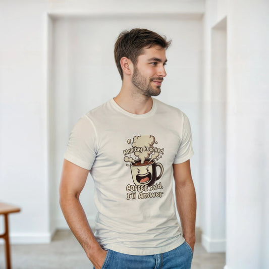 Monday Knocked, Coffee Said: I'll Answer on a Heavyweight Humorous T on a Shirt